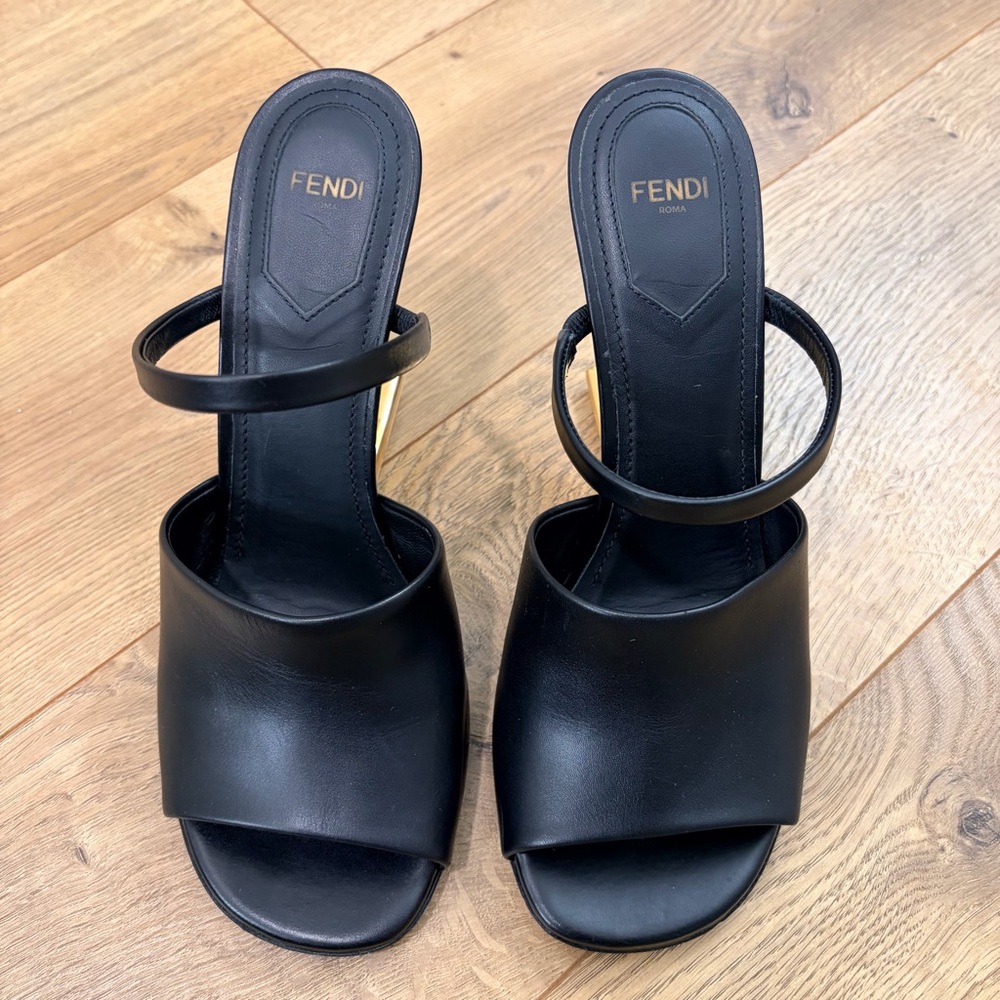 FENDI First sandals with open F frame gold metal heels - Size 38 / US 8 - Picture 7 of 10